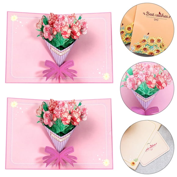 BRIGHTFUFU 2pcs Foil Carnation Pop Up Greeting Cards For Bouquet Design Unique Mom Birthday Any Special Occasion