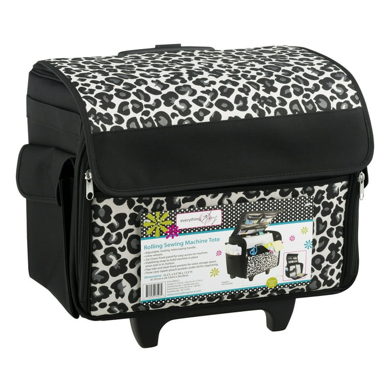 Everything Mary Collapsible Rolling Sewing Machine Tote Cheetah Print Sewing Machine Case Fits Most Standard Brother Singer Sewing Machines