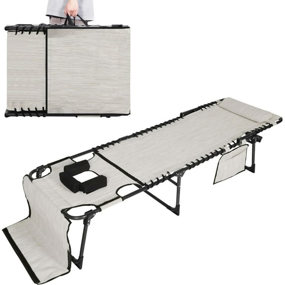 VEIKOU 5-Position Lounge Chair, Tanning Chair with Adjustable Backrest, Detachable Pillow, Pocket, Lounge Chairs for Outside, Beach, Patio, Poolside, Beige