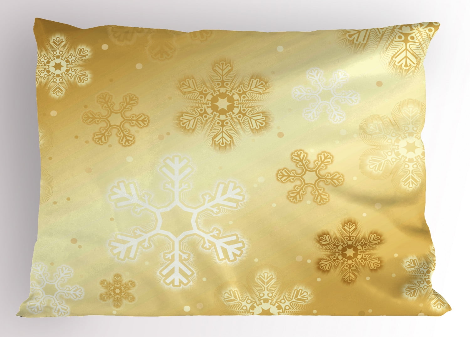 Christmas Pillow Sham Snowflakes Pattern on Gold Color Background Noel