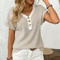 thumbnail image 7 of ZZwxWA Women's Tops Casual Crewneck Striped Knit Button Half Placket Short Sleeve T-Shirts Blouses V Neck Womens Pullover Tops, 7 of 7