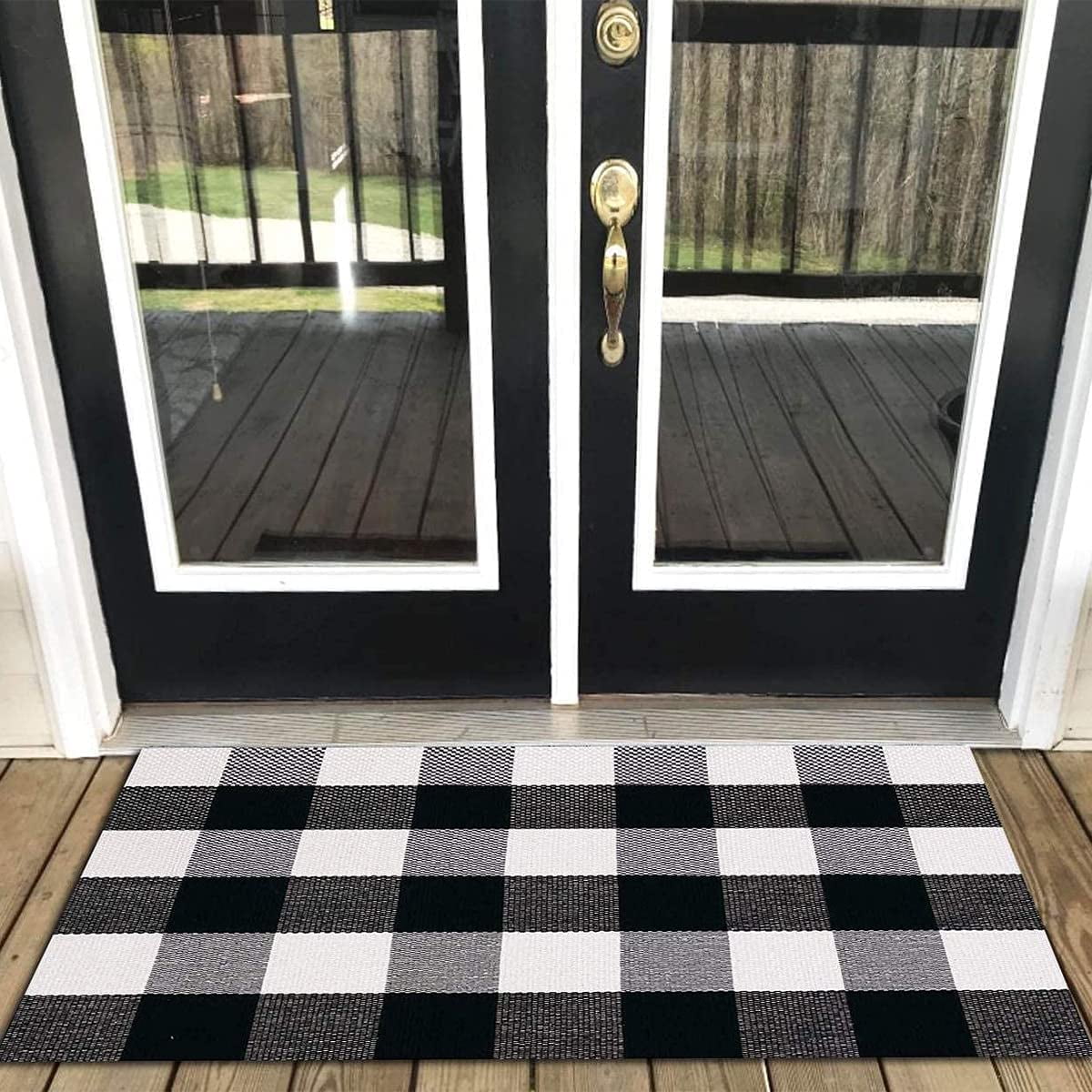 HTAIGUO Buffalo Checkered Rug 4x6 ft Cotton Woven Front Door Patio Rug