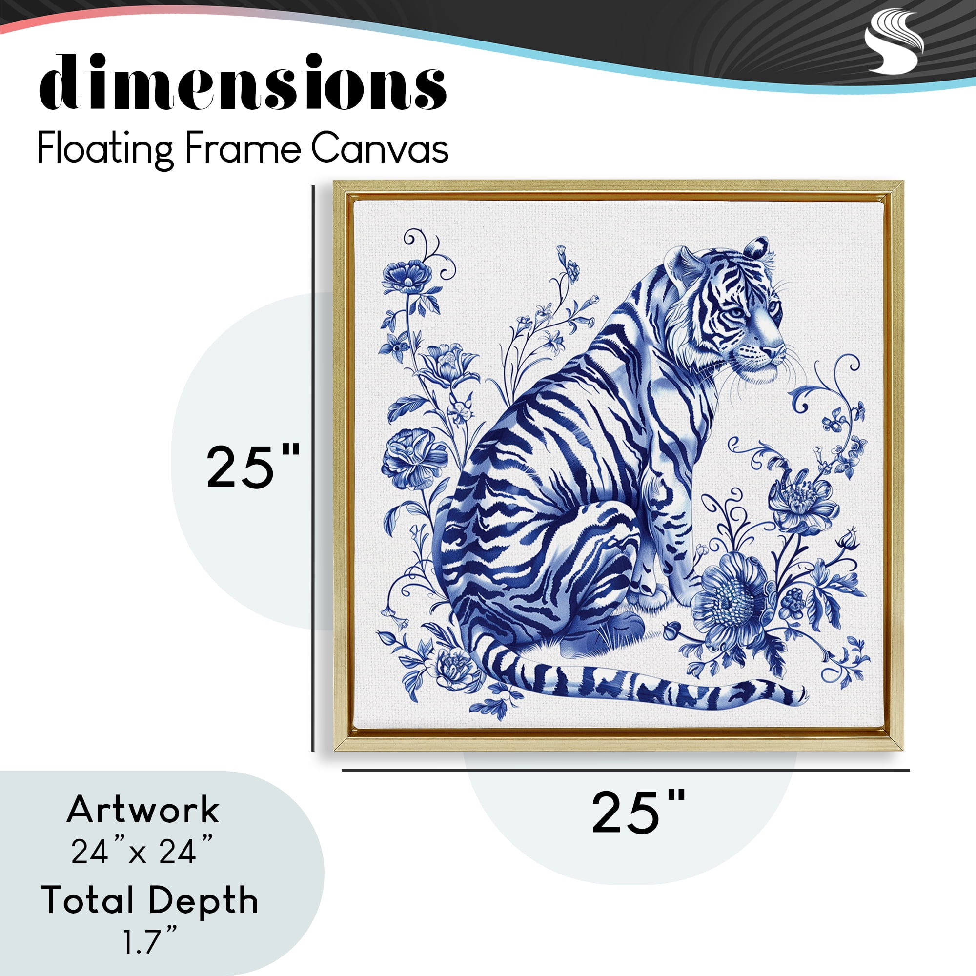 Traditional Ornate Floral Tiger Gold Framed Floater Canvas Wall Art, design by Lettered and Lined