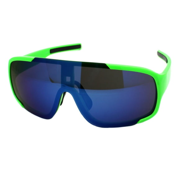 Square Shield Sunglasses Oversized Semi-Rimless Goggle Style Green, Blue Mirror