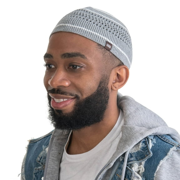 Striped Beanie Kufi Caps Featuring Cool Designs and Patterns for Men & Women's, Gray & White Stripes