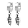 thumbnail image 3 of HOOUN Silver Small Feather Drop Dangle Hoop Earrings Stainless Steel Jewelry Men Women, 3 of 3