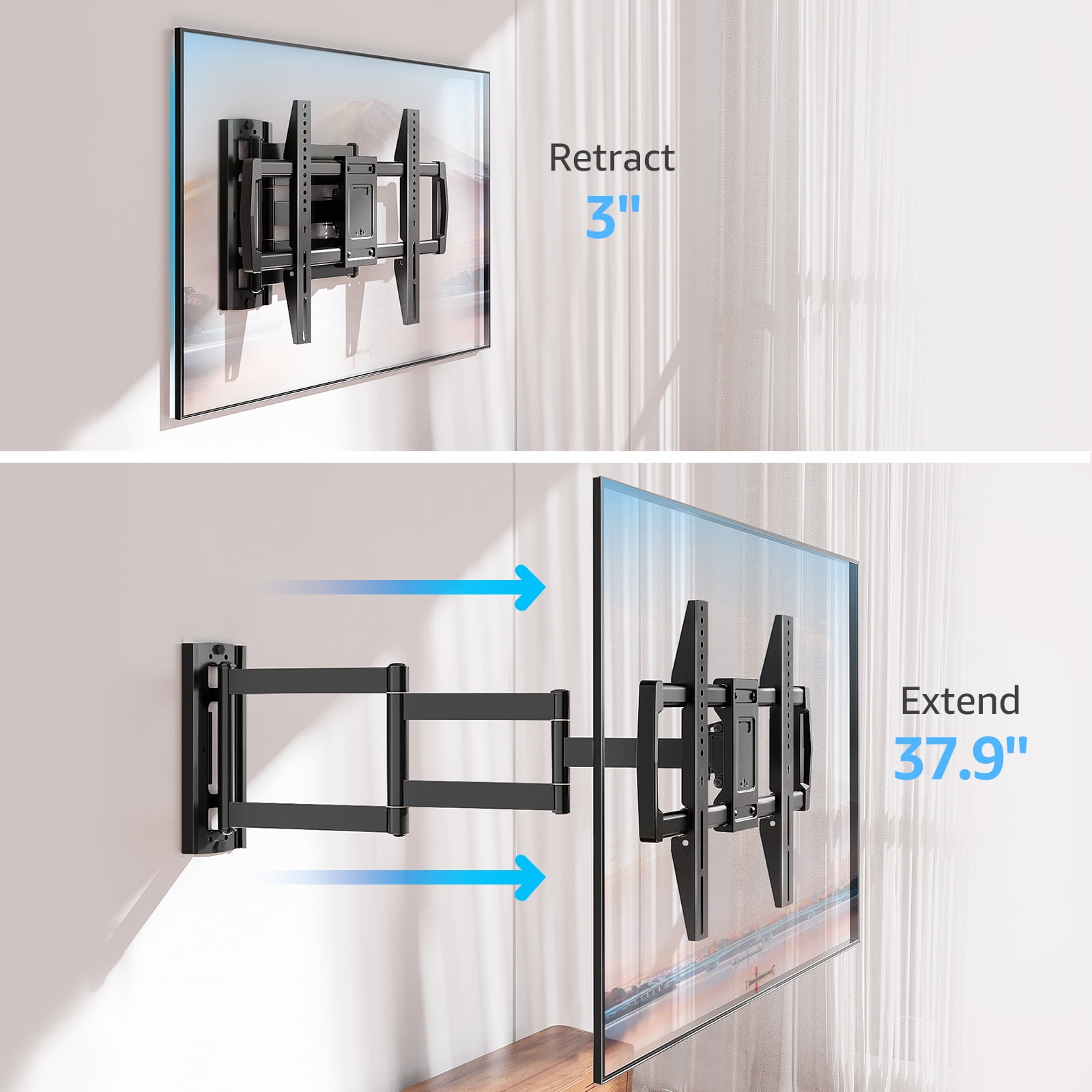 HOMOUNT Full Motion Long Arm TV Wall Mount for 42"-75" TVs, Corner TV Mount with 37.9" Extension Arm, TV Bracket with Articulating Swivel Tilt Single Stud, Max 600x400mm, Up to 99 lbs