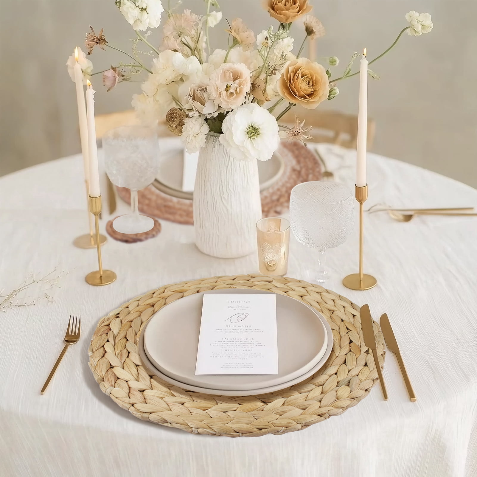 6 Pack Round Woven Placemats Natural Water Hyacinth Wicker Place mats Braided Straw Table Mats Charger Plates for Dining Table, Fall, Thanksgiving, Christmas (11.8 inch)