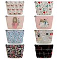 thumbnail image 2 of Bolso de mano con transferencia de calor para mujer, bolsa de maquillaje, estuche de cosméticos, neceser de viaje portátil con estampado de enfermera y Doctor de dibujos animados LIUWENJING unisex, 2 of 2