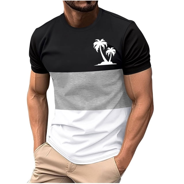 Mens Casual Pantalones Cortos Cuello Redondo Patchwork Impresión Suéter Blusa de Fitness, Camisetas para Hombre