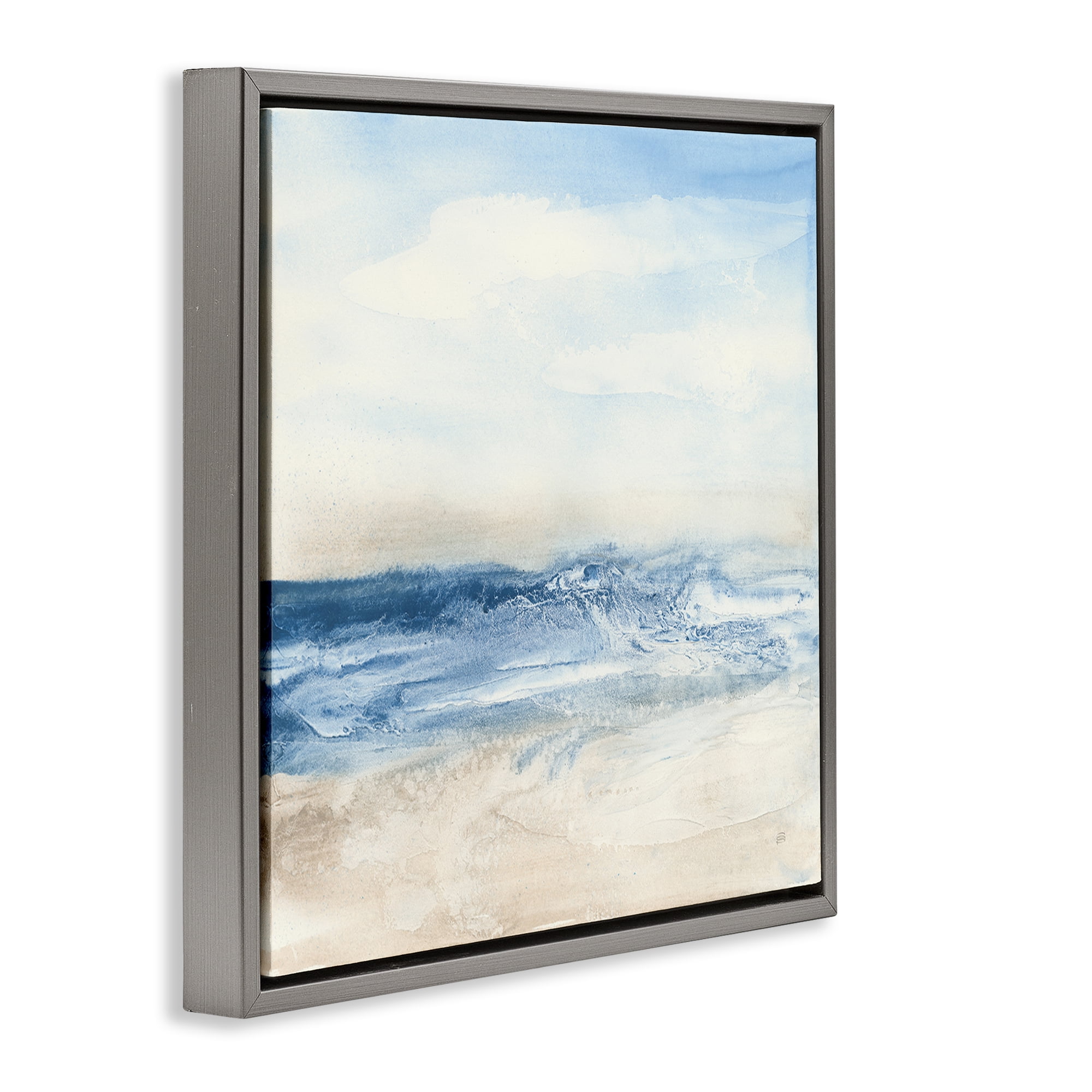 Stupell Industries Abstract Surf & Sand Nautical & Beach Painting Gray Floater Framed Canvas Art Print Wall Art, 18 x 18