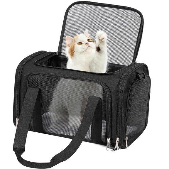 Pet Carrier, TSA Airline Approved Soft Sided Collapsible Cat and Dog Travel Carrier up to 15 Lbs, Small Medium Puppy Carrier with Mesh, Black