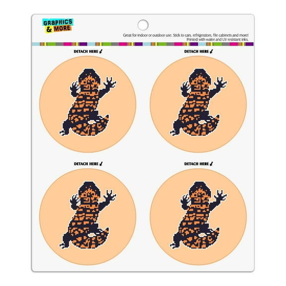 Gila Monster Pixel Lizard Refrigerator Fridge Locker Vinyl Circle Magnet Set