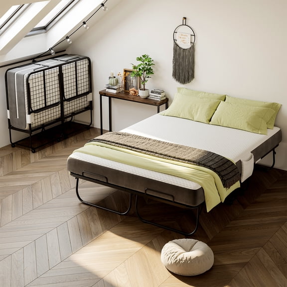 Betisef 54" x 75" Full Size Folding Bed with 5" Memory Foam Mattress, Rollaway Guest Bed with Wheels , Portable Foldable Bed Framefor Adults