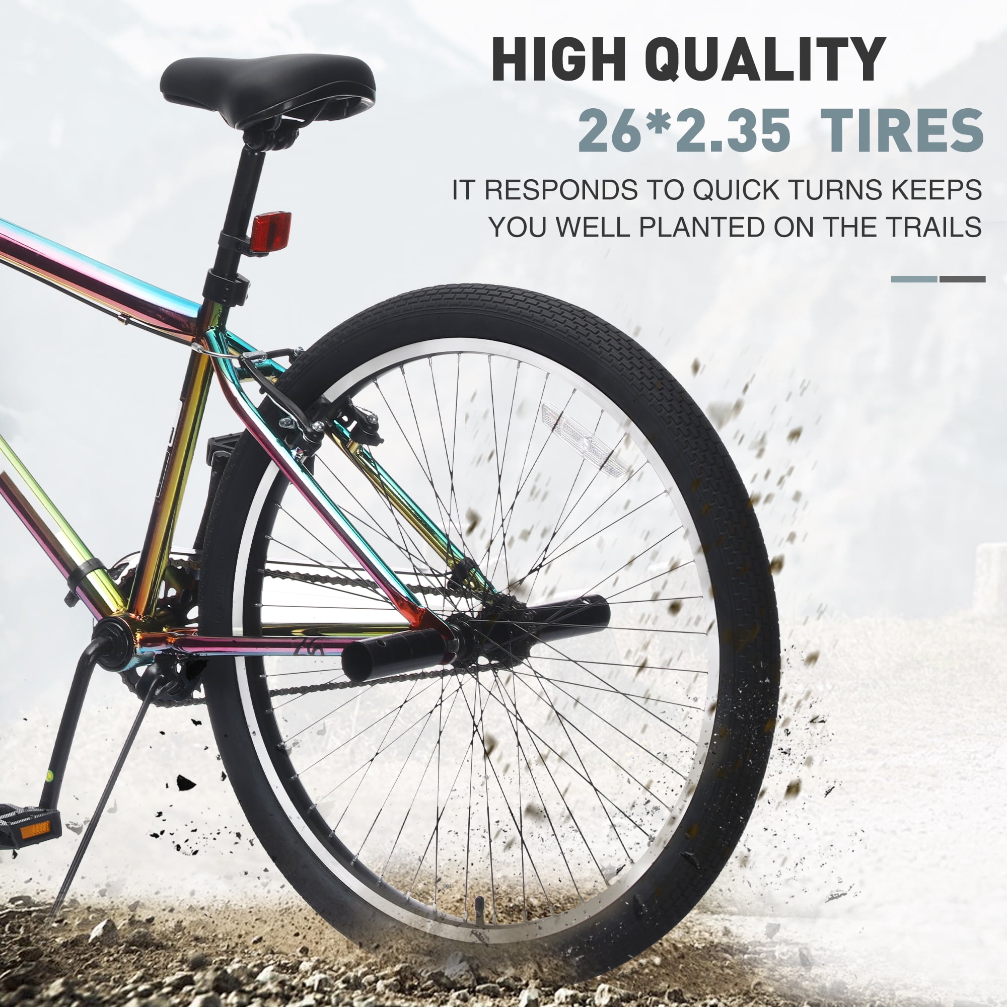 26-Inch Freestyle Bike,Single-Speed Steel Frame Bicycle with Front & Rear Brakes