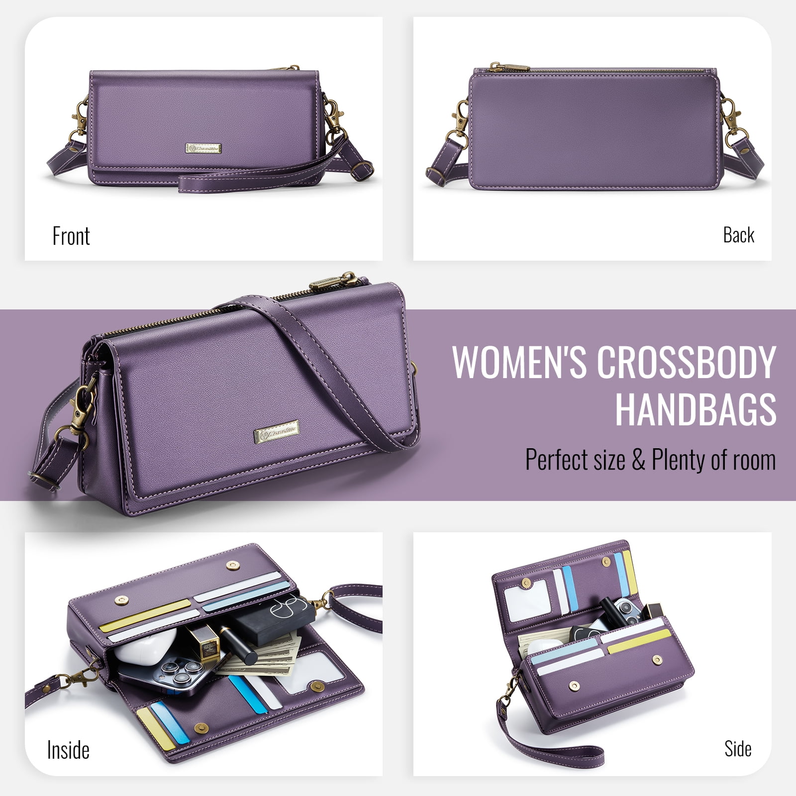 Fashion Small Crossbody Bag for Women,Cell Phone Purse Women's Shoulder Handbags Wallet Purse with RFID Blocking Credit Card Slots Zip Small Crossbody Bag Wrist strap/Shoulder strap - Purple