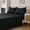 thumbnail image 3 of Jessy Home Bed Sheets Set 4 Piece King Sheet Set Black Cotton Blend Fitted Sheet, Flat Sheet & 2 Pillowcases Bedding Set, 3 of 10