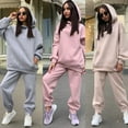 thumbnail image 2 of New Fashion Autumn Winter Solid Color Hooded Sweatshirt Casual Two-Piece Set For Women, 2 of 10