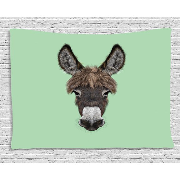 Donkey Tapestry, Illustrated Portrait of a Donkey with Luxuriant Forelock Hipster Style Mule Mascot, Wall Hanging for Bedroom Living Room Dorm Decor, 60W X 40L Inches, Multicolor, by Ambesonne
