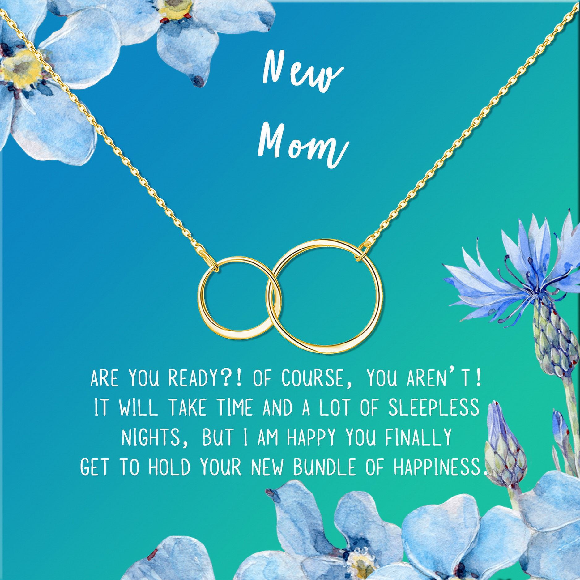 New Mom Mother's Day Gift, Jewelry For New Mom, Gift for Her, Mother's Day Necklace and Card, Stainless Steel Necklace and Card [Gold Infinity Ring,Blue-Green Gradient]