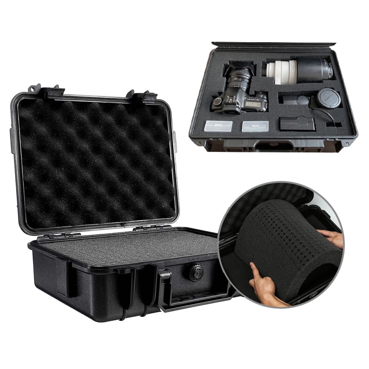 Waterproof Shockproof Hard Travel Case Storage Box Customizable Foam 12"x10"x6" 