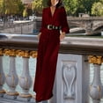 thumbnail image 2 of Womens Sequins Jumpsuits Clubwear Long Sleeve V-Neck Party Evening Outfits Belted High Waist Wide Leg Pants Rompers (XL, Wine), 2 of 7