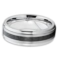 thumbnail image 2 of 6mm Polished Silver Tungsten Carbide Wedding Band Stepped Edges Black Carbon Fiber Center Ring 10, 2 of 3