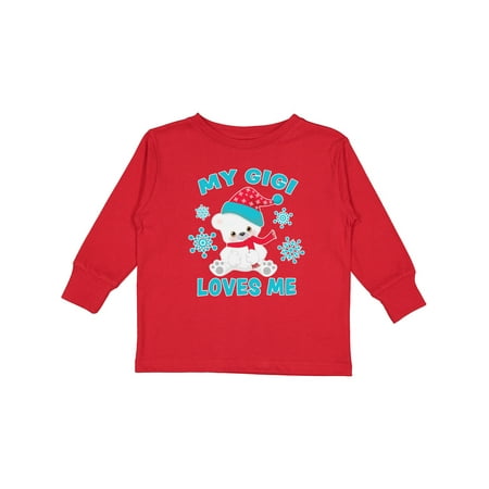 

Inktastic Polar Bear My Gigi Loves Me in Santa Hat with Snowflakes Gift Toddler Boy or Toddler Girl Long Sleeve T-Shirt