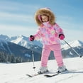 thumbnail image 2 of lnmuld Two Piece Girls Insulated Snowsuit Set Warm Winter Padded Overalls with Hooded Coat for Outdoor Cold Weather Adventures Size:5-6 Years, 2 of 9