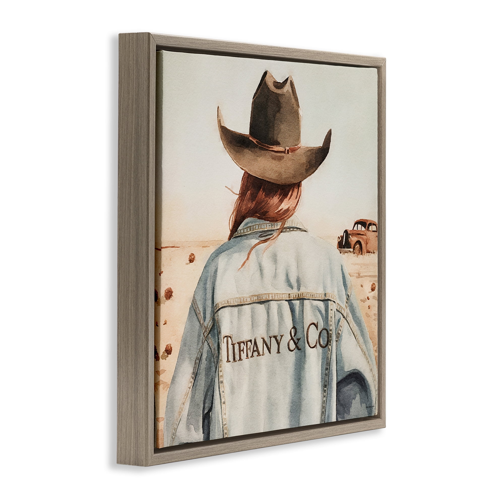 Stupell Industries Trendy Brunette Cowgirl People Painting Brown Floater Framed Canvas Art Print Wall Art, 18 x 18