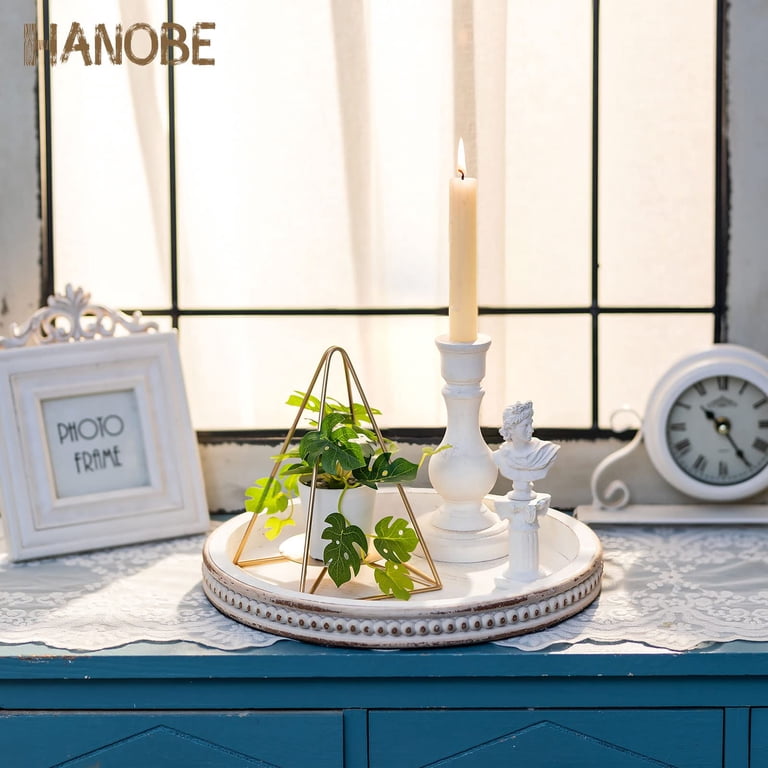 Hanobe Beaded Whitewashed Wood Candle Tray photo 6