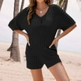 thumbnail image 4 of GERsome Women's Summer 2 Piece Tracksuit Hollow Out Crochet Knitted Short Sleeve Tops and Shorts Beach Vacation Outfits S-XL (Black,M), 4 of 5