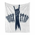 thumbnail image 1 of Rock and Roll Soft Flannel Fleece Throw Blanket, Rock Star Pattern with a Raised Hand Doing the Sign, Cozy Plush for Indoor and Outdoor Use, 50" x 70", Dark Violet Blue White, by Ambesonne, 1 of 5