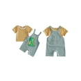 thumbnail image 2 of BemeyourBBs Newborn Baby Summer Clothes Infant Baby Boys Dinosaur Elephant Outfit Casual Loose Striped Short Sleeve T Shirt Tops and Animal Embroidered Overalls Jumpsuit Suspender Pants Set, 2 of 9