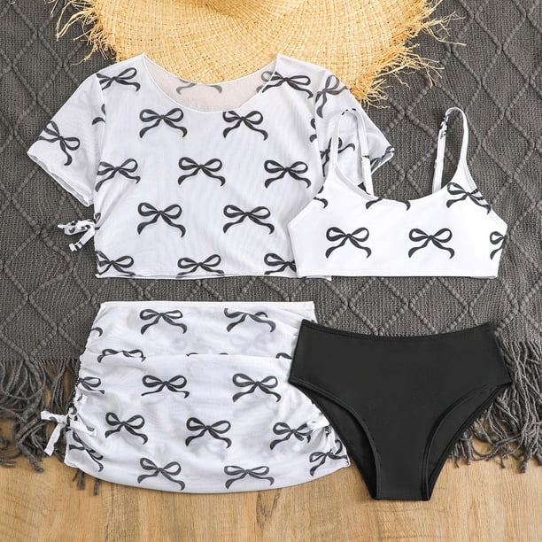 Traje de baño de 2 piezas para mujer, trajes de baño para mujer, traje de baño de verano estampado de dos piezas para niñas, conjunto de cuatro piezas de trajes de baño para niños