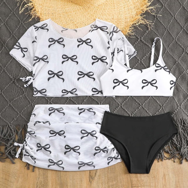 Traje de baño de 2 piezas para mujer, trajes de baño para mujer, traje de baño de verano estampado de dos piezas para niñas, conjunto de cuatro piezas de trajes de baño para niños
