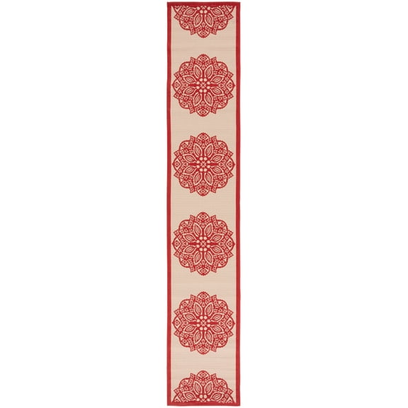 Safavieh Courtyard Millicent Medallion Indoor/Outdoor Runner Rug, Beige/Red, 2'3" x 12'