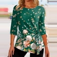 thumbnail image 2 of Dyegold Womens Tops 3/4 Length Sleeves Boho Western Tops Vintage Floral Side Twist Knot Blouses Dressy Casual Fall Shirt Tee, 2 of 5