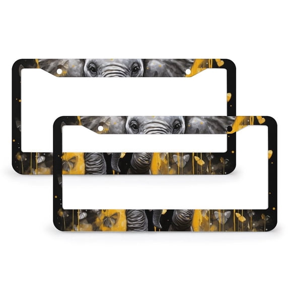 Baby Elephant With Yellow Butterflies License Plate Cover 2 Pcs Set Lovely Animals Personalized License Plate Frame Fits All Car 2 Holes Quality Aluminum Metal License Plate Frame
