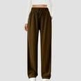 thumbnail image 2 of Olyvenn Women Fashion Textured Pants Wide Leg Casual Palazzo Trousers Drawstring High Waist Lounge Beach Pants with Pockets Brown XL, 2 of 9