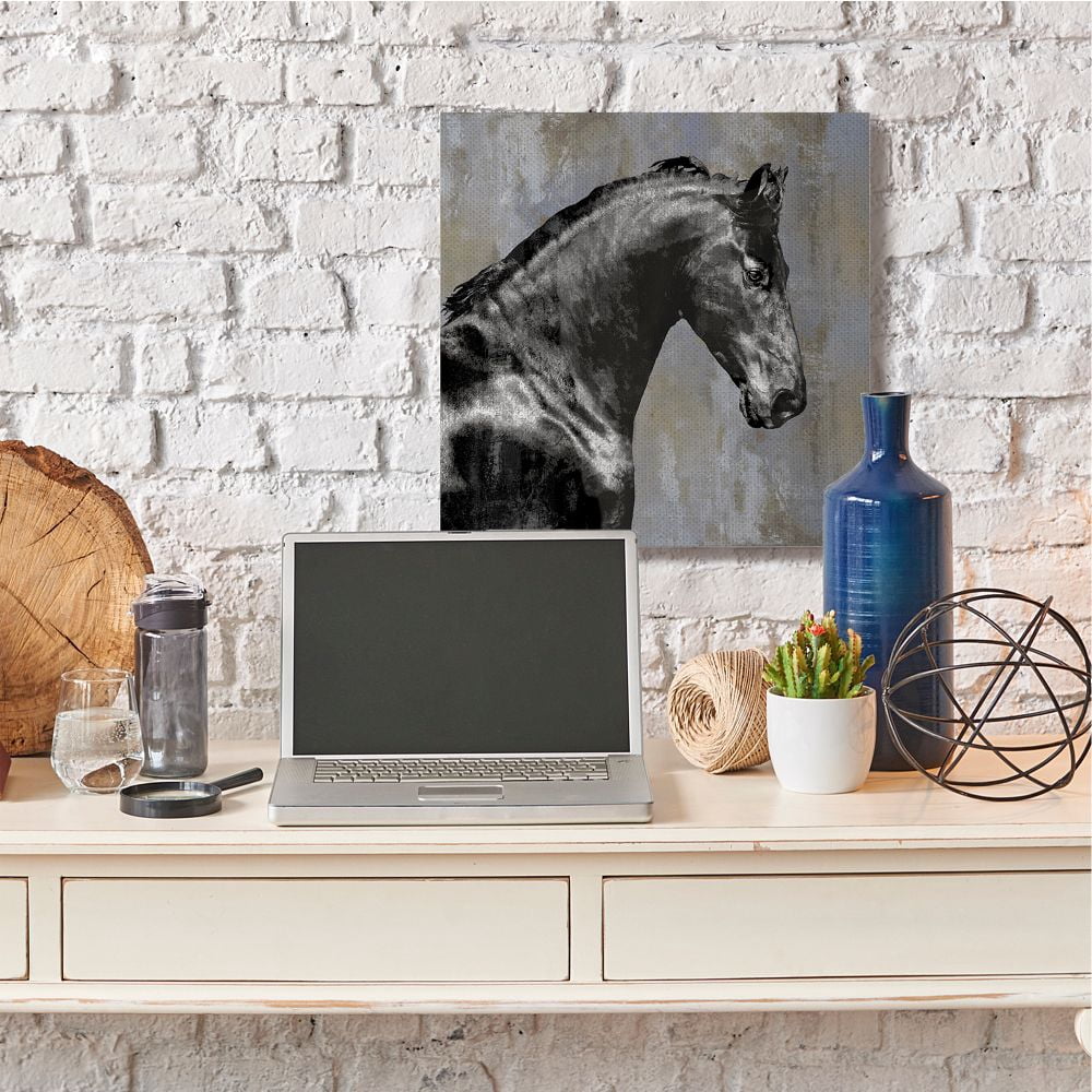 Stupell Industries Black Stallion Horse Portrait Animal Design Canvas Wall Art by Melonie Miller