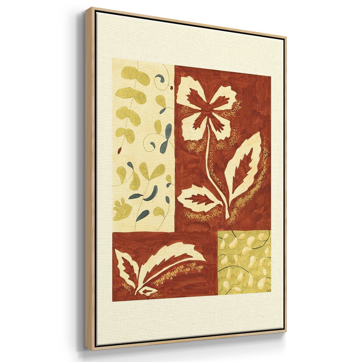 Festive Floral II - Framed Gallery Wrapped Holiday Canvas - 27 x 41 - Natural Wood Frame