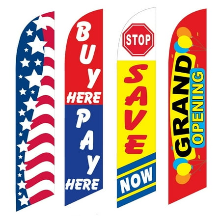 4 Advertising Swooper Flags Patriotic Buy Pay Here Save Now Grand Opening
