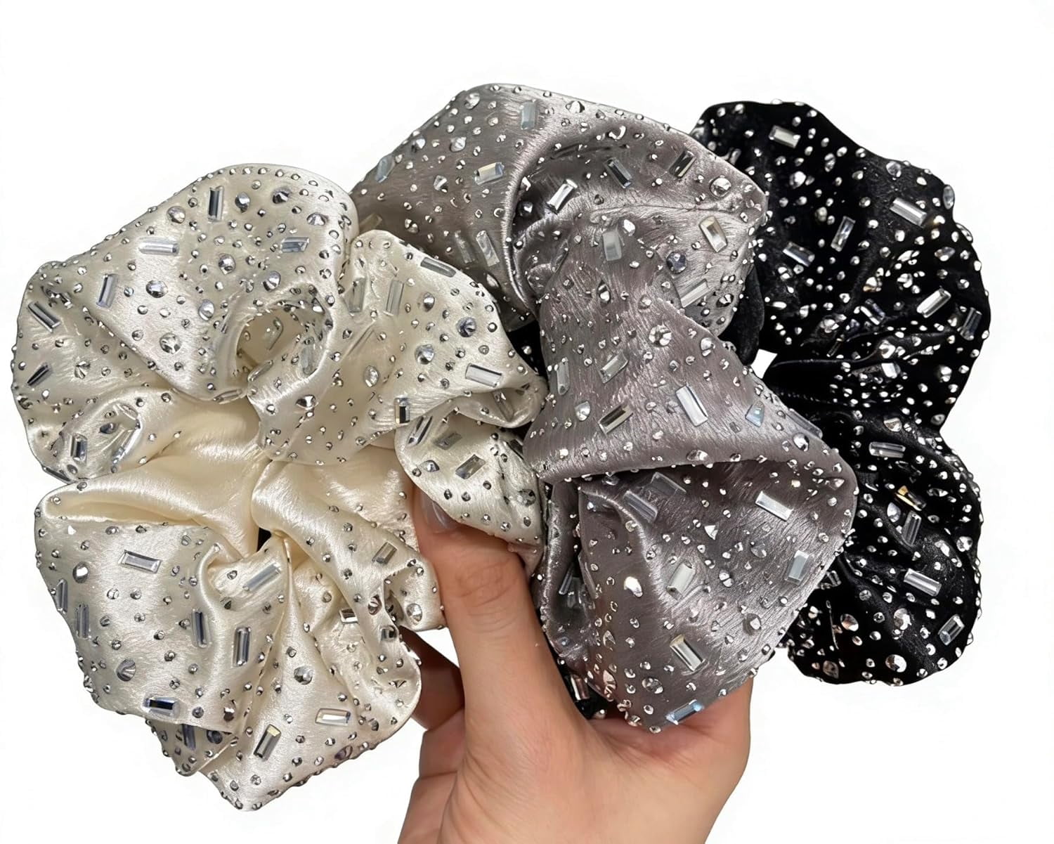-6PCS Hair Scrunchies for Women, Hair Ties with Pearl Sparkling Diamond, Glitter Sparkle Sequin Hair Bands, Shiny Hair Holders, Bun Crown Shapers, Girls Hair Elastics.