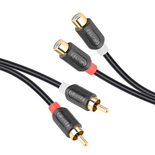 2 RCA Male to 2 RCA Female Stereo Audio Cable with PVC Shelled Housing and Nylon Braid J&D 2RCA to 2RCA Cable RCA Cable Gold-Plated Audiowave Series 6 Feet / 1.8 Meter