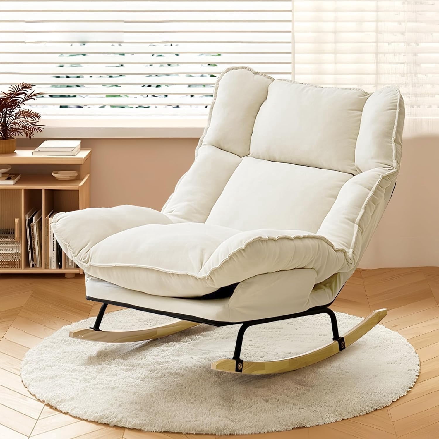 SJZNOI Comfy Upholstered Rocking Glider Chair, Adjustable High Backrest & Spacious Seat Design, Versatile Accent Chair for Bedroom and Living Room Daily Relaxation (Beige)