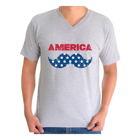 Awkward Styles Men's America Patriotic Mustache Graphic V-neck T-shirt Tops USA Independence Day 4th of July