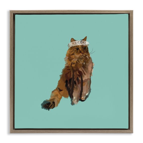 Stupell Industries Contemporary Royal Cat in Crown Brown Floating Frame Canvas Art, 18 x 18, by Amelia Noyes