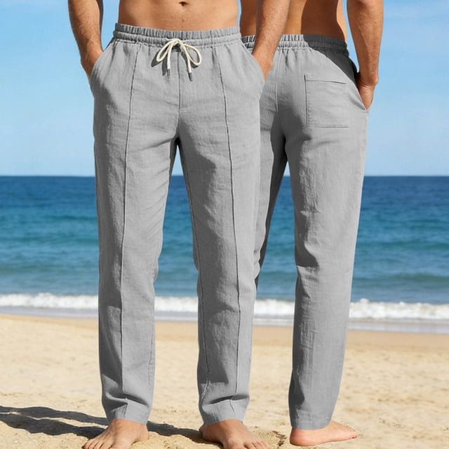 Ceisia Gift Men's All-Season Casual Pants - Solid Color Drawstring Pocket Fashionable Straight Leg Elastic Waist Pants