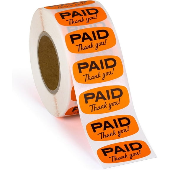 1000 pcs Paid Stickers Self Adhesive Labels Bright Orange 1 Roll by Sutter Signs